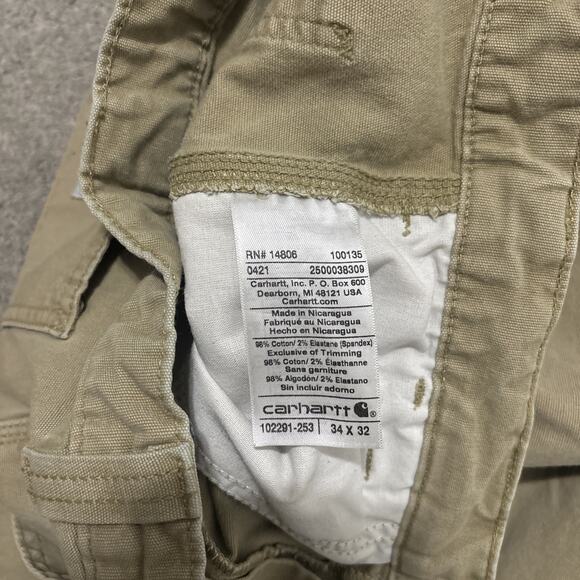 Carhartt Relaxed Fit Pants Khaki Canvas Workwear 34x32 Distressed - Picture 6 of 9